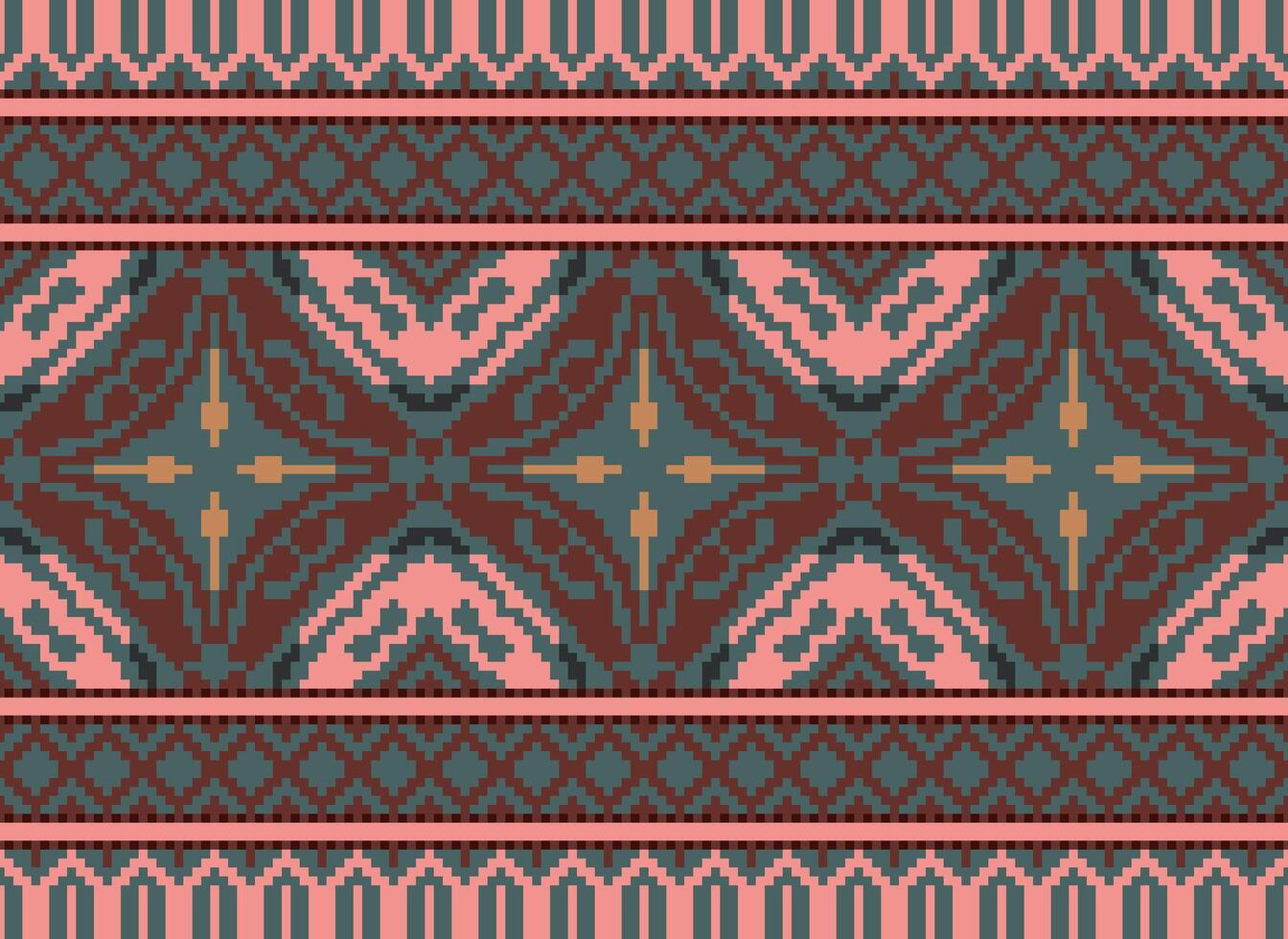 Pixel Ethnic pattern vector background. seamless pattern traditional, Design for background, wallpaper, Batik, fabric, carpet, clothing, wrapping, and textile.ethnic pattern Vector illustration.