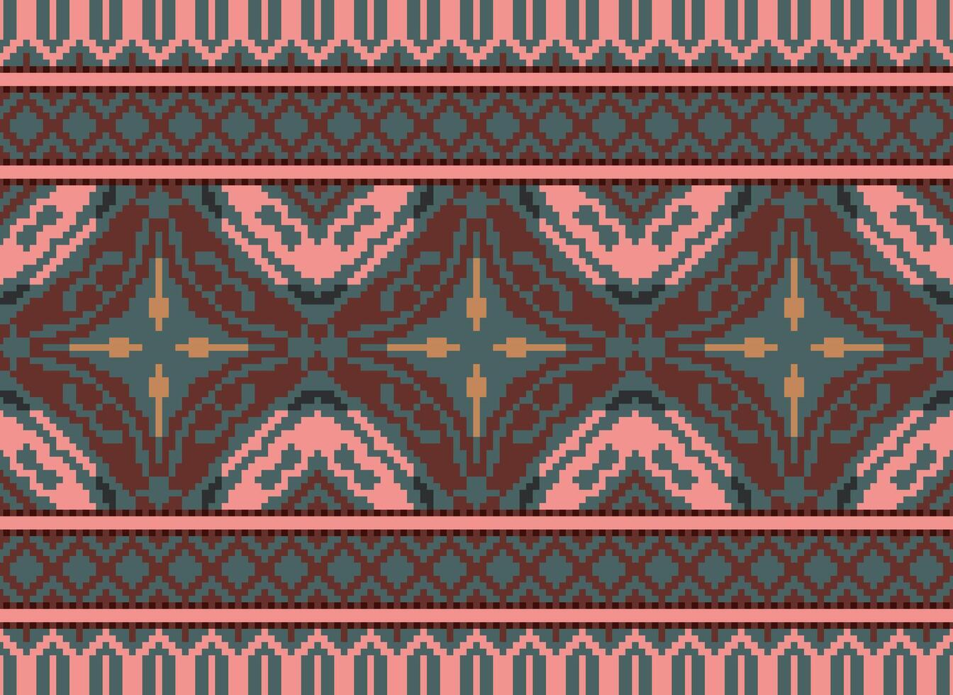 Pixel Ethnic pattern vector background. seamless pattern traditional, Design for background, wallpaper, Batik, fabric, carpet, clothing, wrapping, and textile.ethnic pattern Vector illustration.