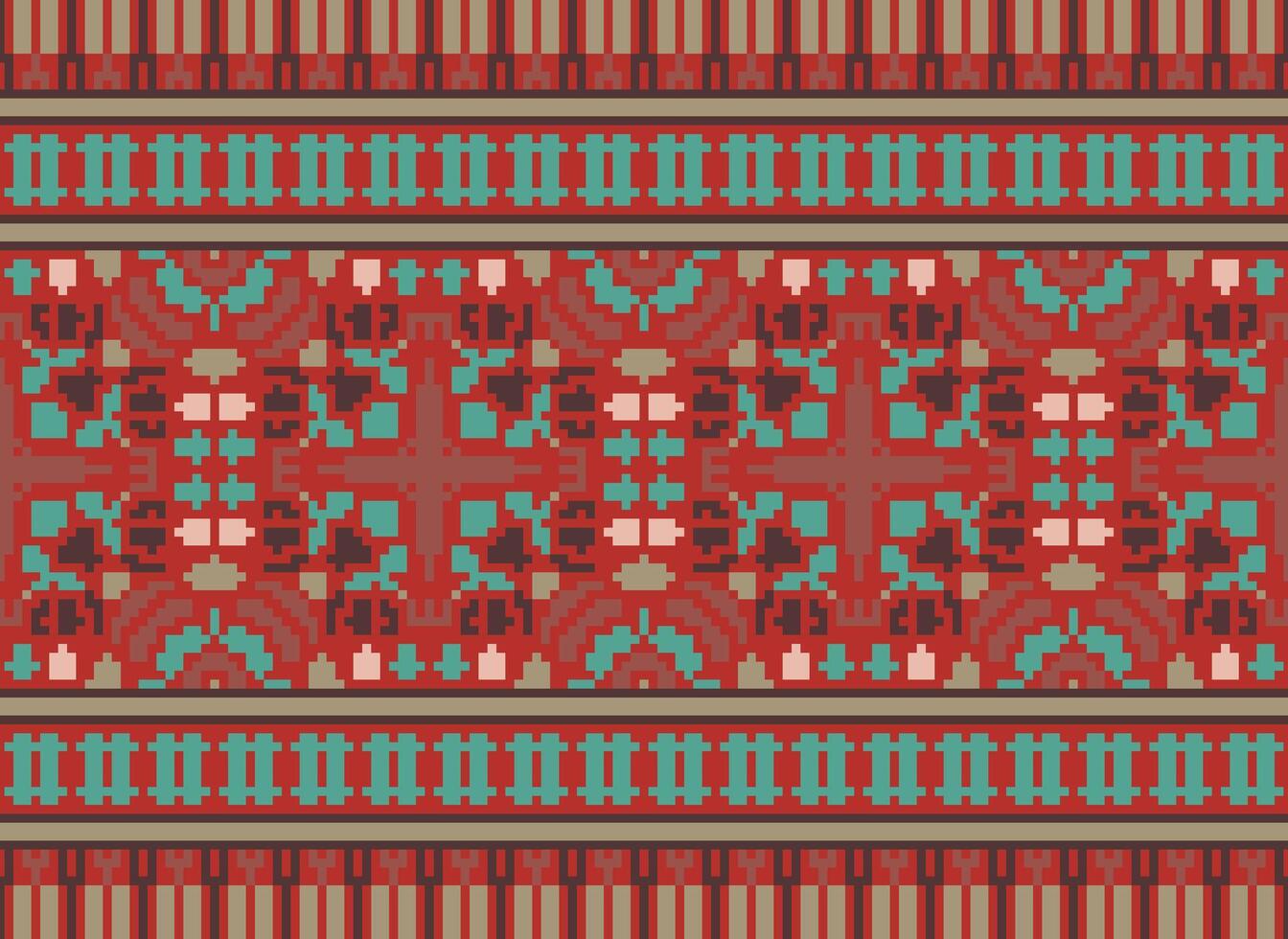 Pixel Ethnic pattern vector background. seamless pattern traditional, Design for background, wallpaper, Batik, fabric, carpet, clothing, wrapping, and textile.ethnic pattern Vector illustration.