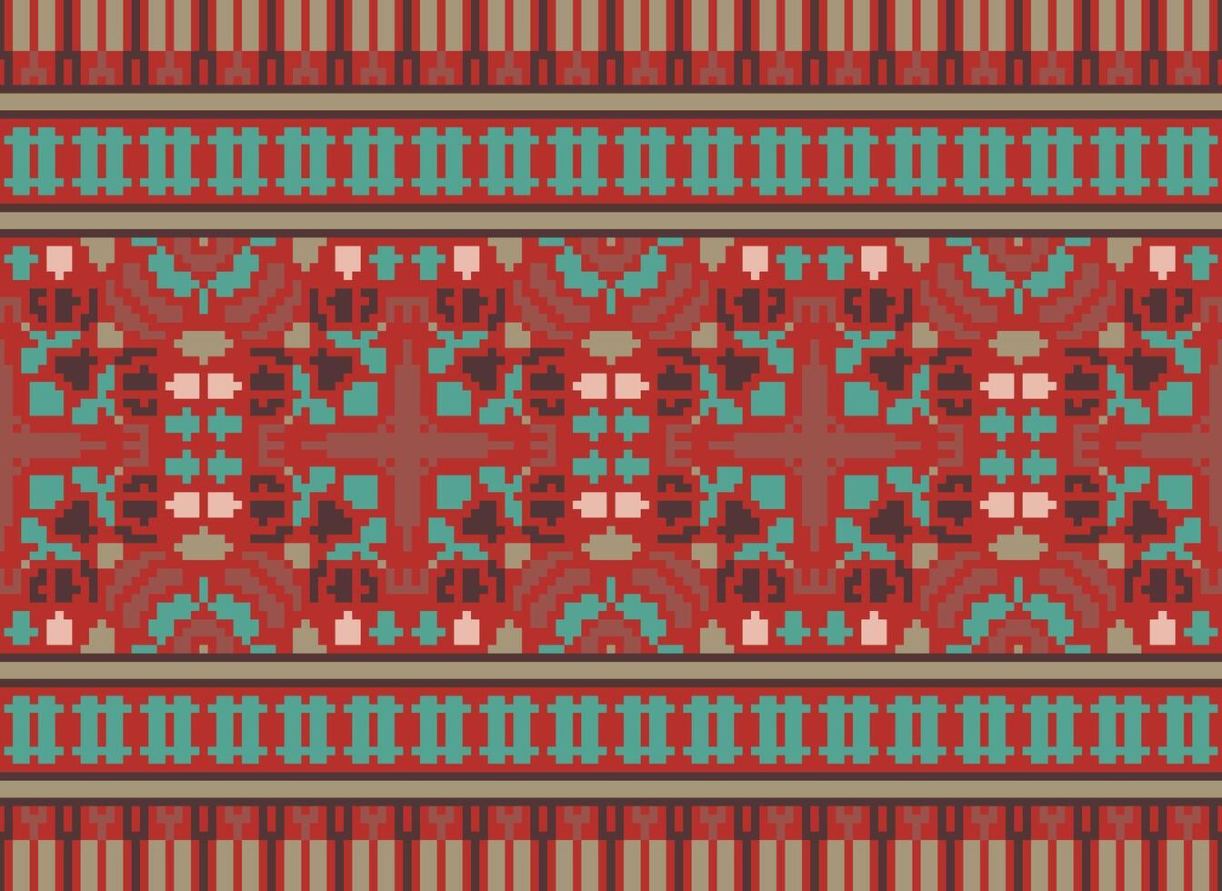 Pixel Ethnic pattern vector background. seamless pattern traditional, Design for background, wallpaper, Batik, fabric, carpet, clothing, wrapping, and textile.ethnic pattern Vector illustration.