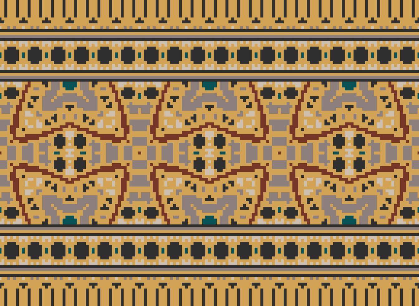 Cross Stitch pattern with Floral Designs. Traditional cross stitch needlework. Geometric Ethnic pattern, Embroidery, Textile ornamentation, fabric, Hand stitched pattern, Cultural stitching pixel art. vector