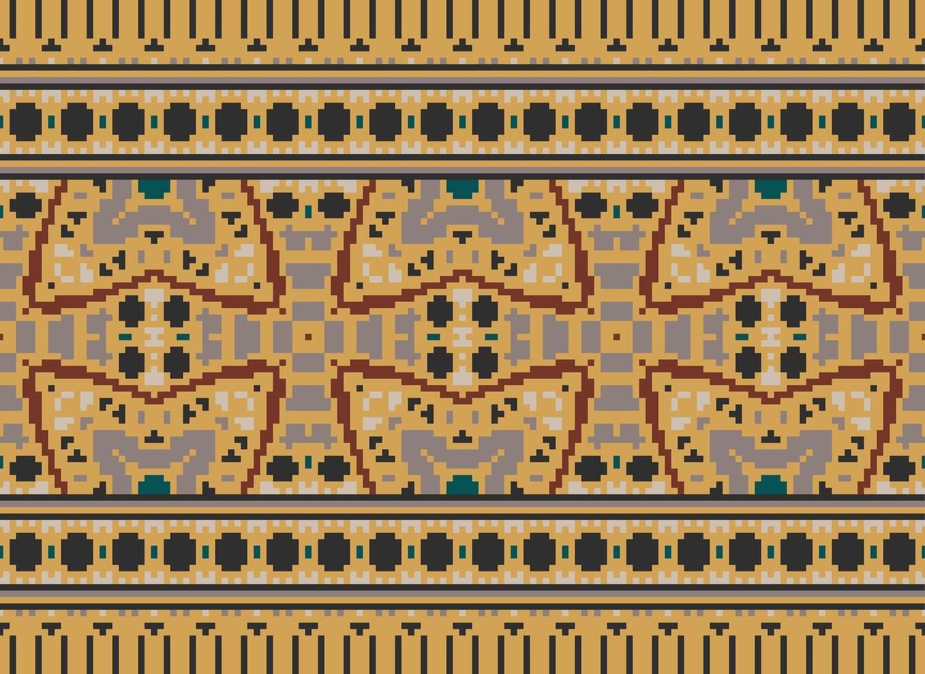 Cross Stitch pattern with Floral Designs. Traditional cross stitch needlework. Geometric Ethnic pattern, Embroidery, Textile ornamentation, fabric, Hand stitched pattern, Cultural stitching pixel art. vector