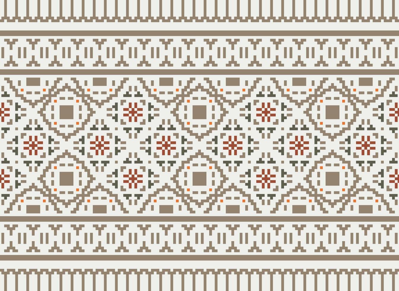 Cross Stitch pattern with Floral Designs. Traditional cross stitch needlework. Geometric Ethnic pattern, Embroidery, Textile ornamentation, fabric, Hand stitched pattern, Cultural stitching pixel art. vector