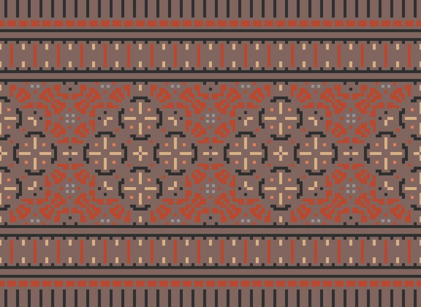 Pixel Cross Stitch pattern with Floral Designs. Traditional cross stitch needlework. Geometric Ethnic pattern, Embroidery, Textile ornamentation, fabric, Hand stitched pattern, Cultural stitching vector