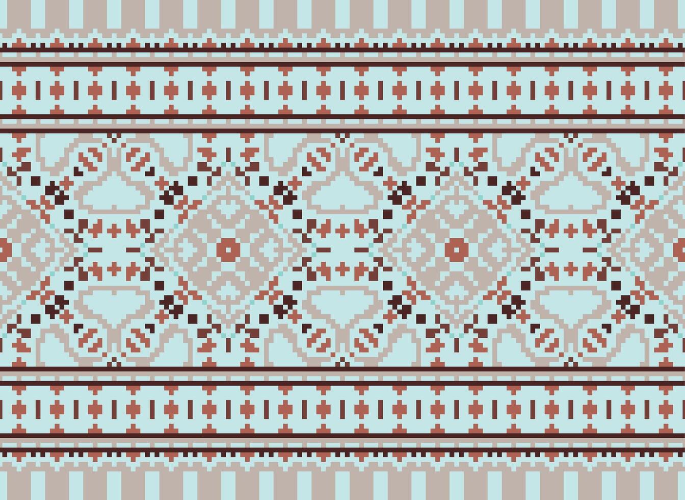 Cross Stitch pattern with Floral Designs. Traditional cross stitch needlework. Geometric Ethnic pattern, Embroidery, Textile ornamentation, fabric, Hand stitched pattern, Cultural stitching pixel art. vector