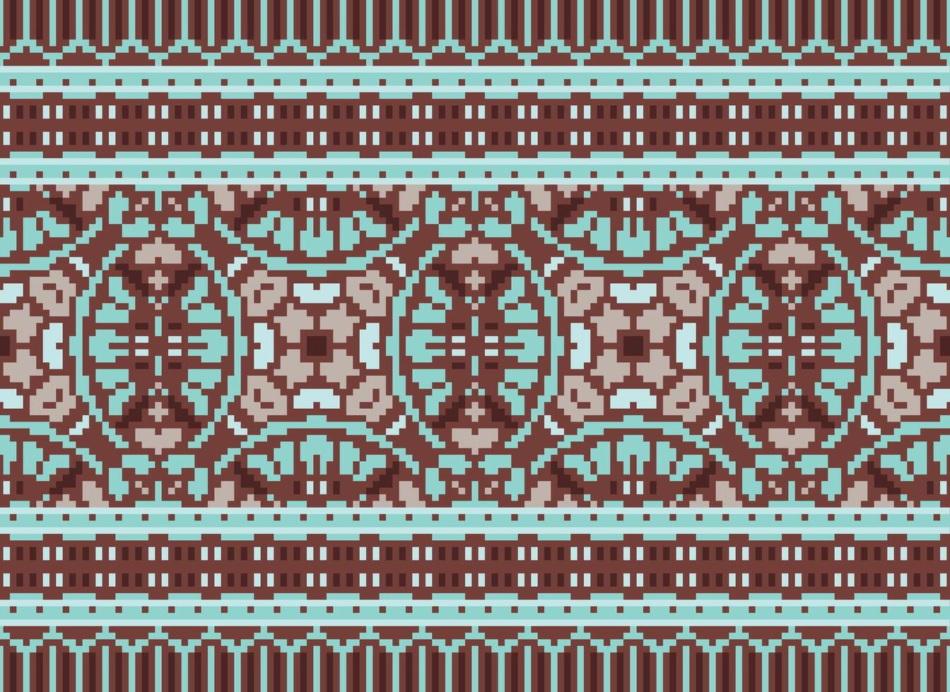Cross Stitch pattern with Floral Designs. Traditional cross stitch needlework. Geometric Ethnic pattern, Embroidery, Textile ornamentation, fabric, Hand stitched pattern, Cultural stitching pixel art. vector