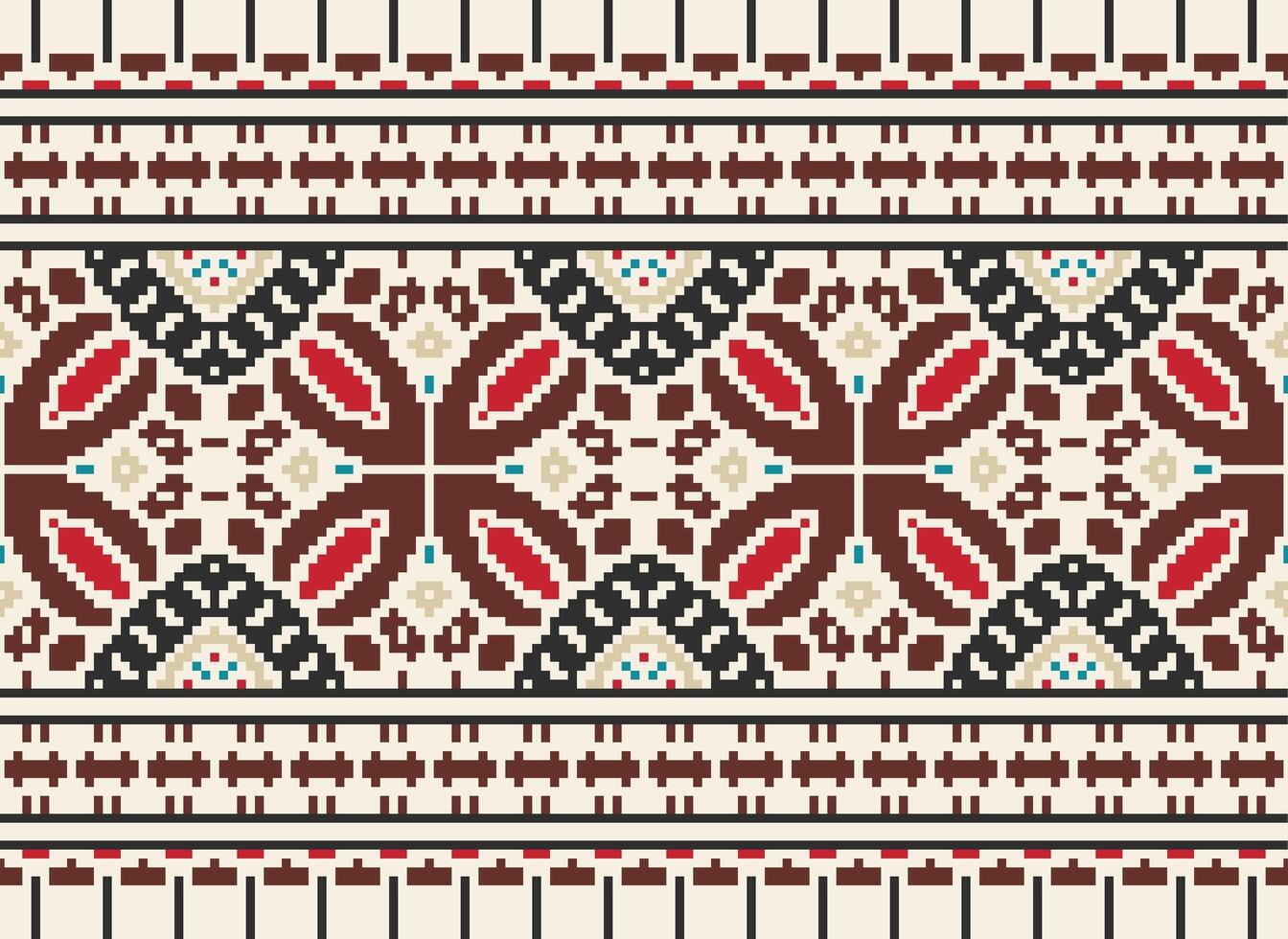 Cross Stitch pattern with Floral Designs. Traditional cross stitch needlework. Geometric Ethnic pattern, Embroidery, Textile ornamentation, fabric, Hand stitched pattern, Cultural stitching pixel art. vector