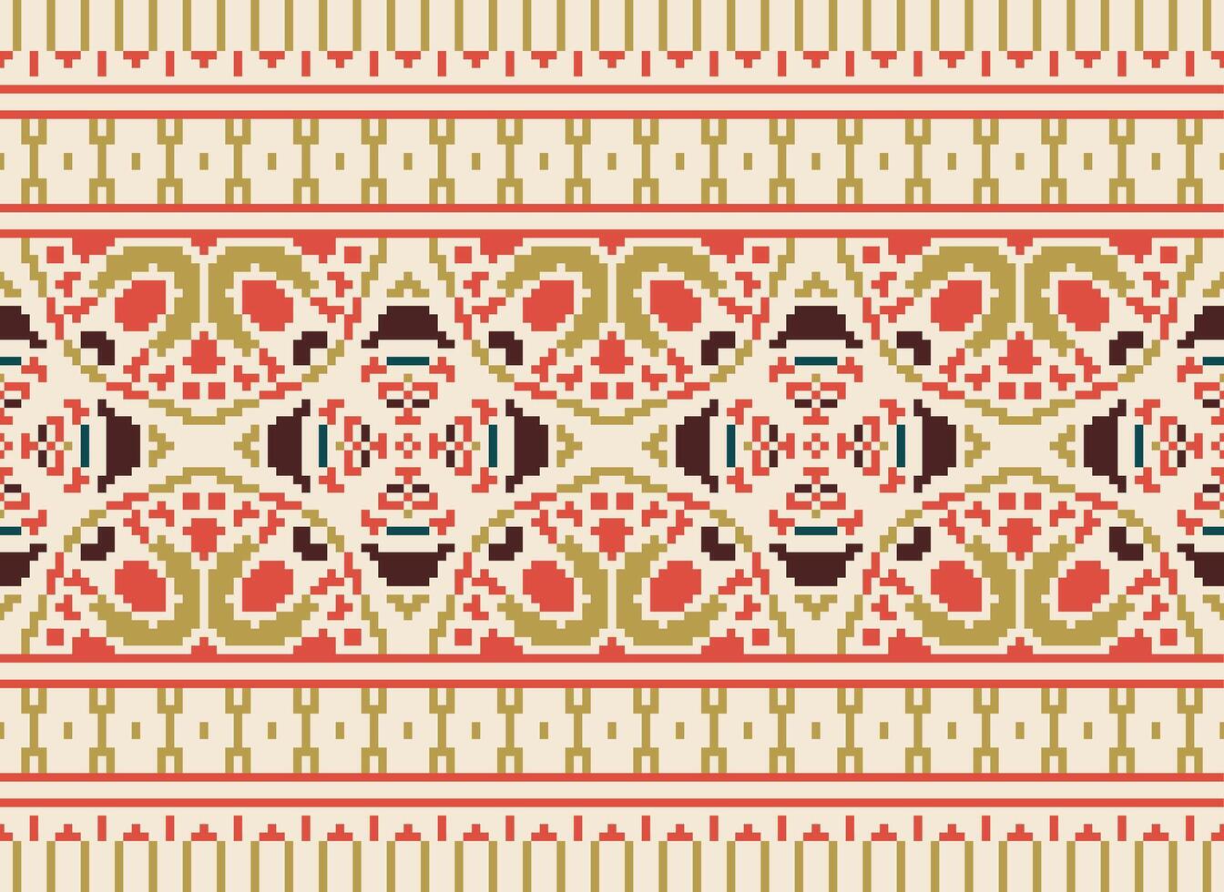 Cross Stitch pattern with Floral Designs. Traditional cross stitch needlework. Geometric Ethnic pattern, Embroidery, Textile ornamentation, fabric, Hand stitched pattern, Cultural stitching pixel art. vector