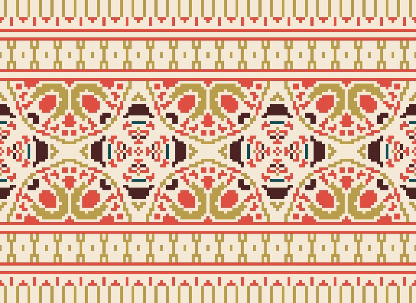 cruzar puntada modelo con floral diseños tradicional cruzar puntada costura. geométrico étnico patrón, bordado, textil ornamentación, tela, mano cosido patrón, cultural puntadas píxel Arte. vector