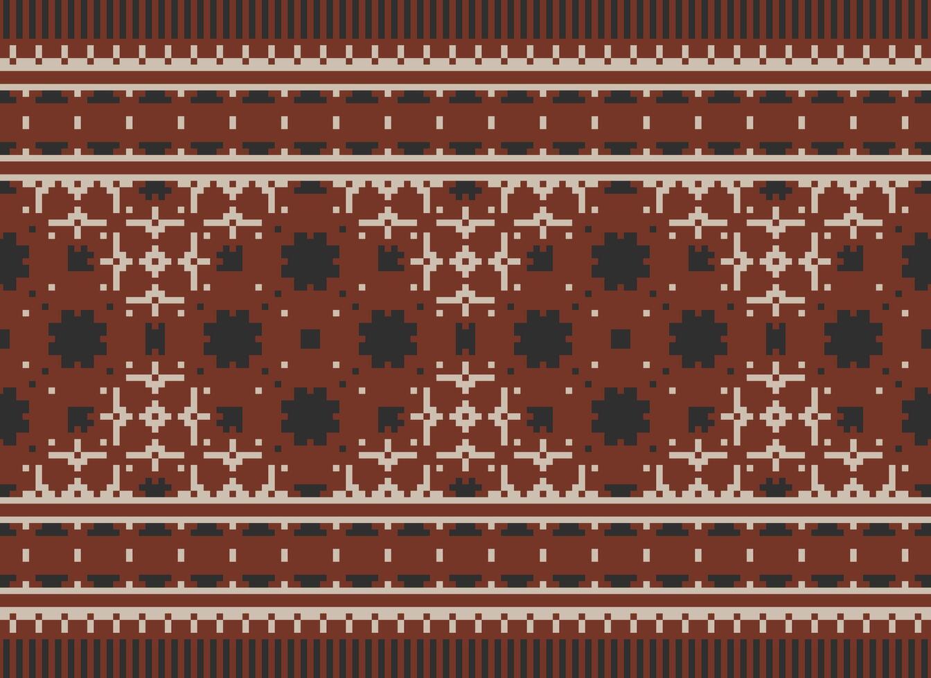 Pixel Cross Stitch pattern with Floral Designs. Traditional cross stitch needlework. Geometric Ethnic pattern, Embroidery, Textile ornamentation, fabric, Hand stitched pattern, Cultural stitching vector