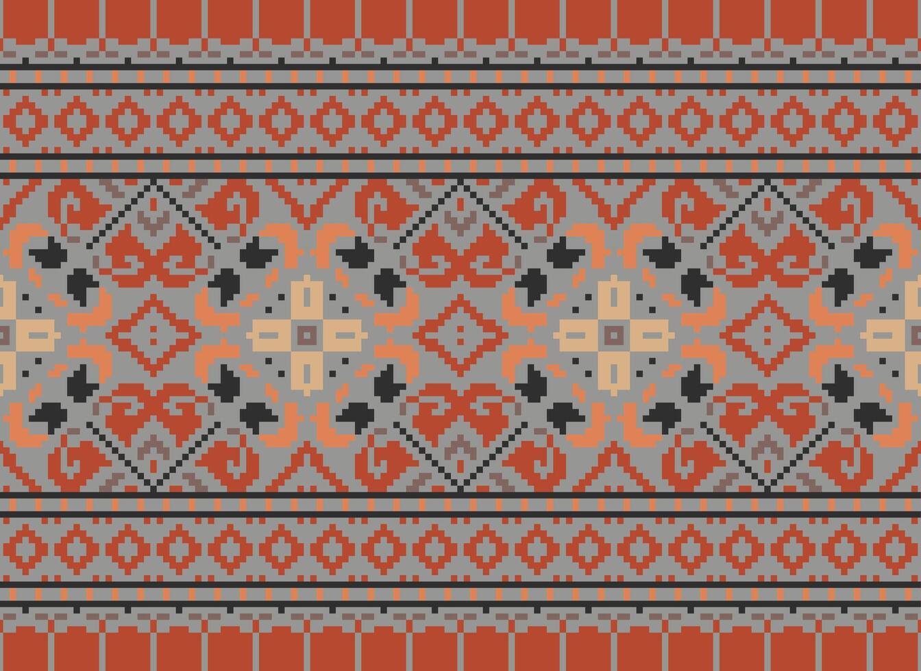 Cross Stitch pattern with Floral Designs. Traditional cross stitch needlework. Geometric Ethnic pattern, Embroidery, Textile ornamentation, fabric, Hand stitched pattern, Cultural stitching pixel art. vector