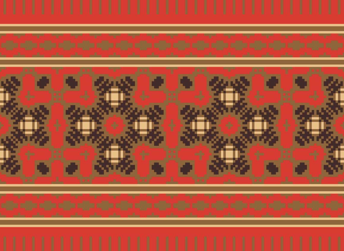 Cross Stitch pattern with Floral Designs. Traditional cross stitch needlework. Geometric Ethnic pattern, Embroidery, Textile ornamentation, fabric, Hand stitched pattern, Cultural stitching pixel art. vector
