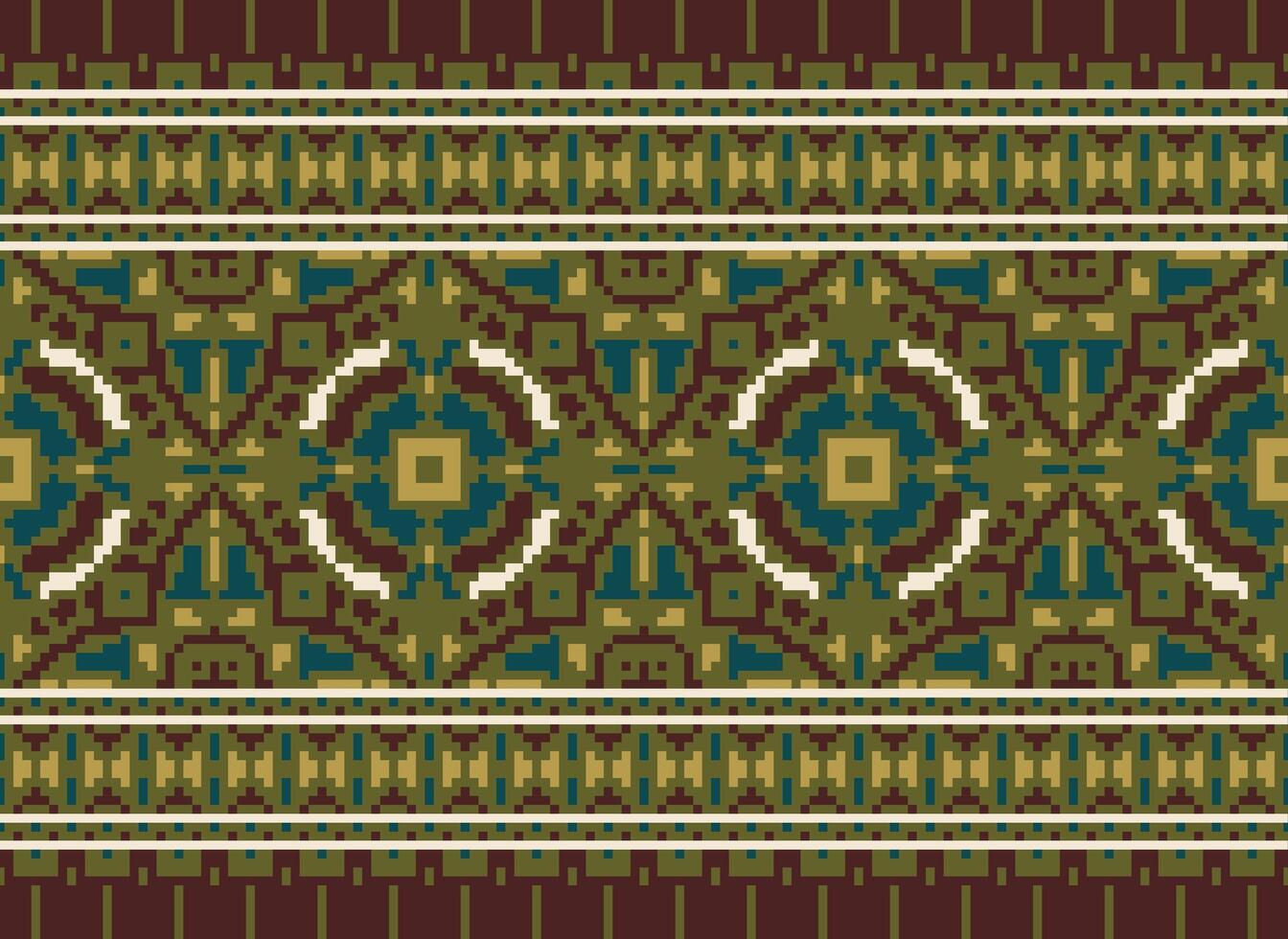 Cross Stitch pattern with Floral Designs. Traditional cross stitch needlework. Geometric Ethnic pattern, Embroidery, Textile ornamentation, fabric, Hand stitched pattern, Cultural stitching pixel art. vector