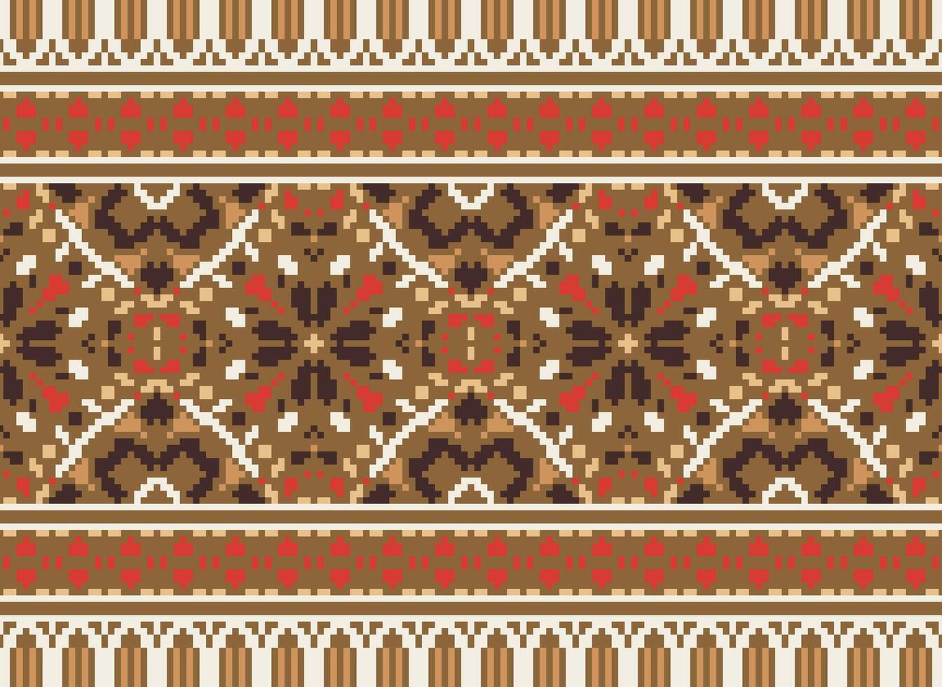 Cross Stitch pattern with Floral Designs. Traditional cross stitch needlework. Geometric Ethnic pattern, Embroidery, Textile ornamentation, fabric, Hand stitched pattern, Cultural stitching pixel art. vector