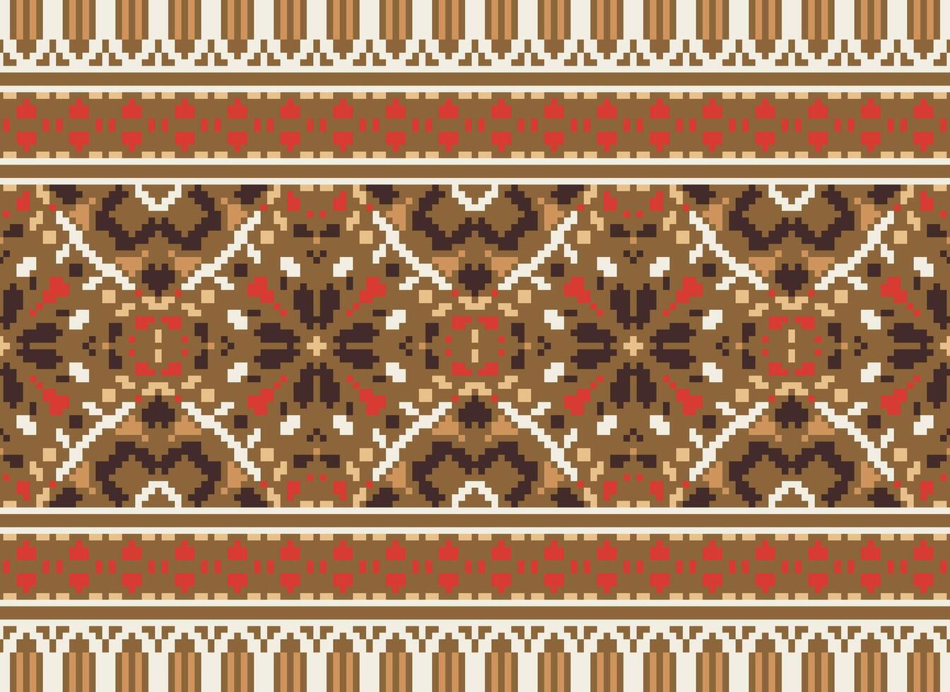 cruzar puntada modelo con floral diseños tradicional cruzar puntada costura. geométrico étnico patrón, bordado, textil ornamentación, tela, mano cosido patrón, cultural puntadas píxel Arte. vector