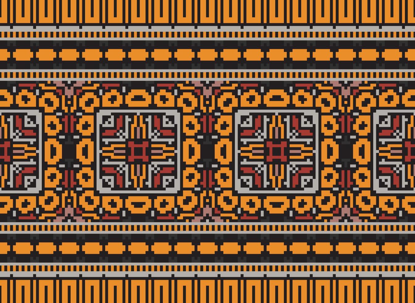 Cross Stitch pattern with Floral Designs. Traditional cross stitch needlework. Geometric Ethnic pattern, Embroidery, Textile ornamentation, fabric, Hand stitched pattern, Cultural stitching pixel art. vector