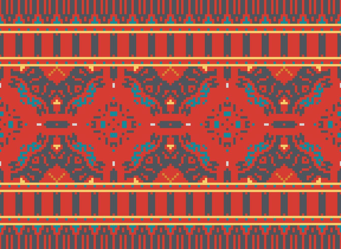 Cross Stitch Border. Embroidery Cross Stitch. Ethnic Patterns. Geometric Ethnic Indian pattern. Native Ethnic pattern.Texture Textile Fabric Clothing Knitwear print. Pixel Horizontal Seamless Vector. vector
