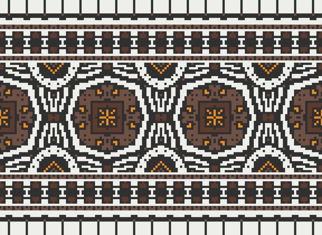 Cross Stitch pattern with Floral Designs. Traditional cross stitch needlework. Geometric Ethnic pattern, Embroidery, Textile ornamentation, fabric, Hand stitched pattern, Cultural stitching pixel art. vector