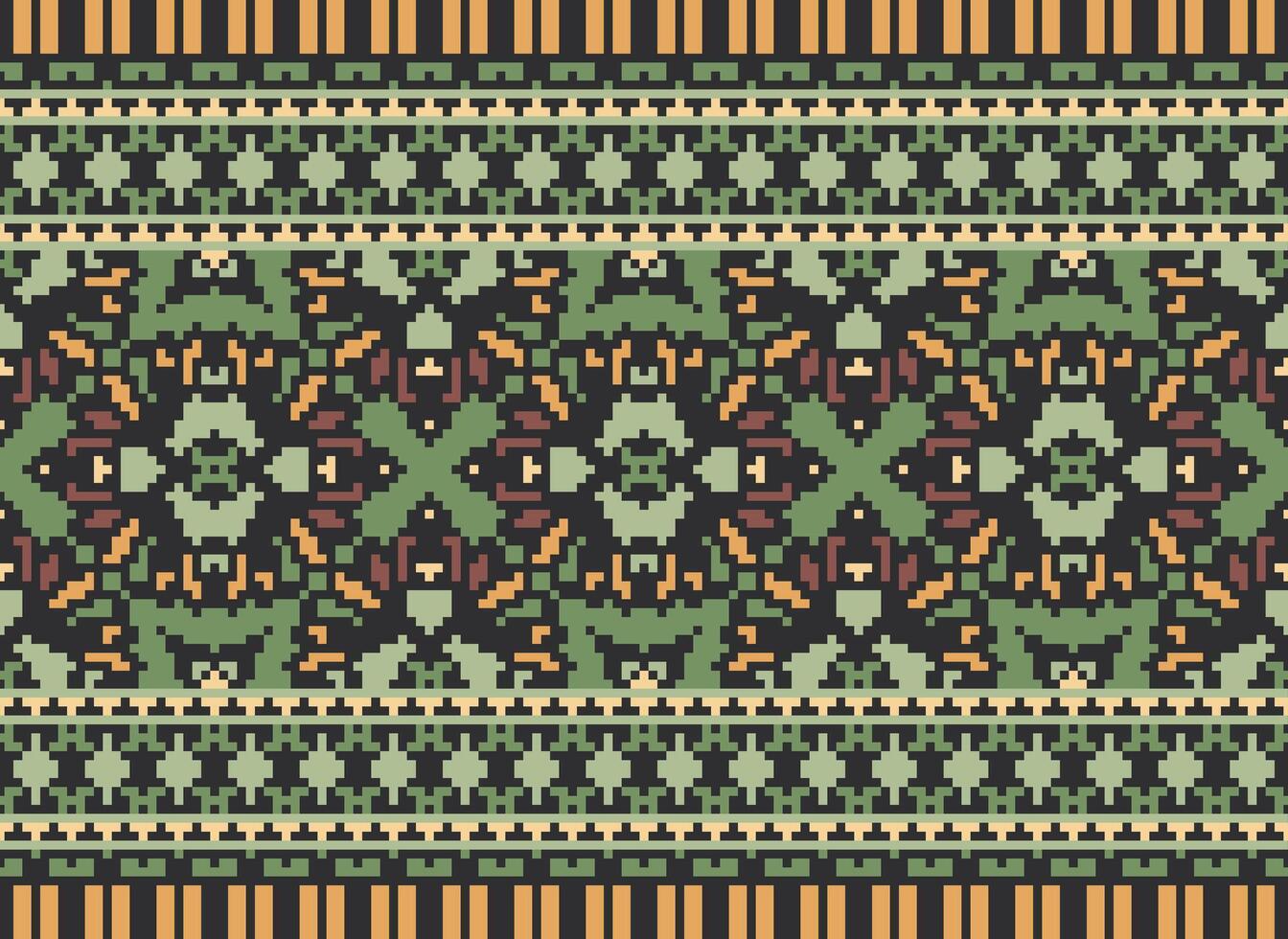 Cross Stitch Border. Embroidery Cross Stitch. Ethnic Patterns. Geometric Ethnic Indian pattern. Native Ethnic pattern.Texture Textile Fabric Clothing Knitwear print. Pixel Horizontal Seamless Vector. vector