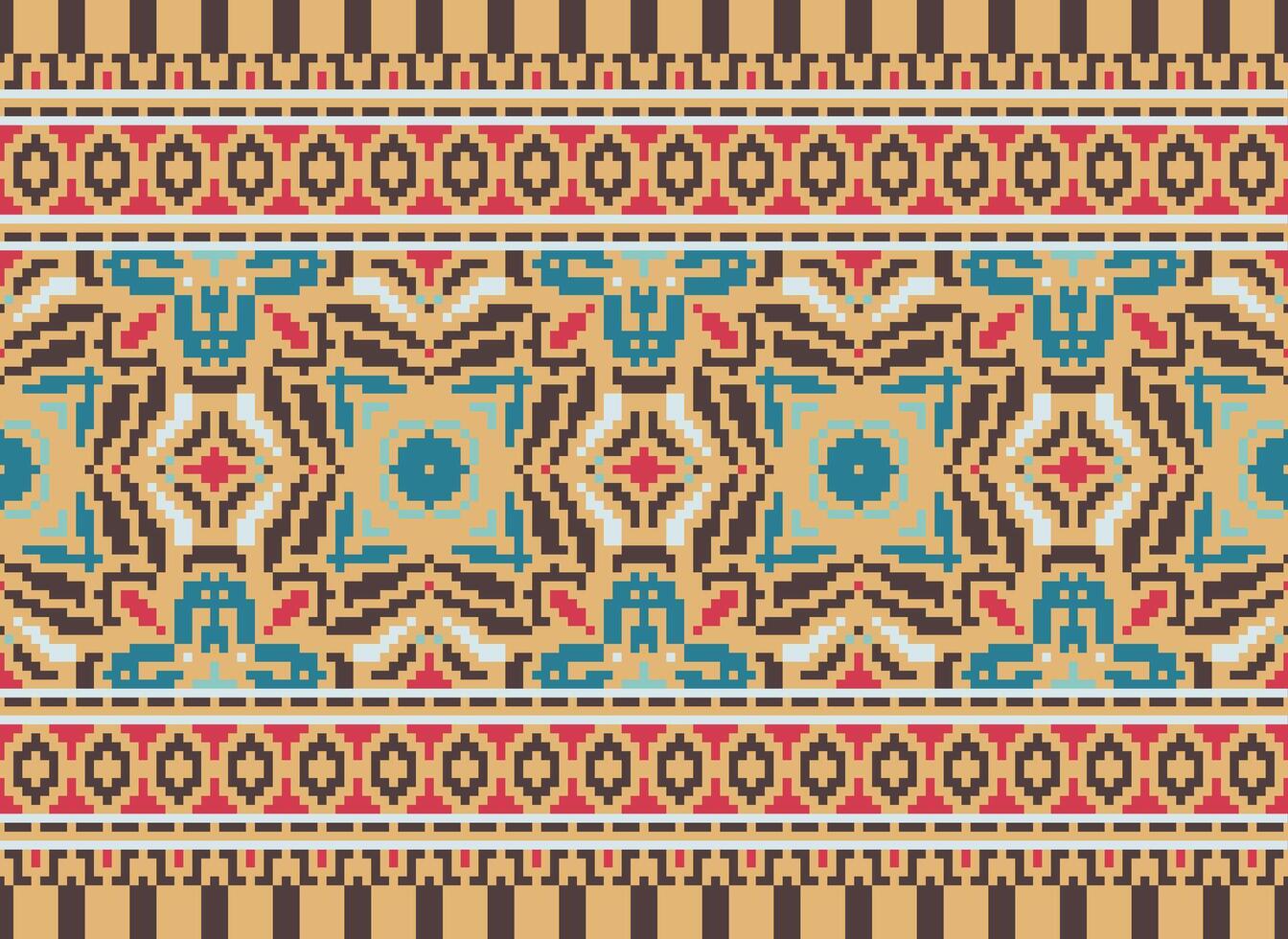 Cross Stitch Border. Embroidery Cross Stitch. Ethnic Patterns. Geometric Ethnic Indian pattern. Native Ethnic pattern.Texture Textile Fabric Clothing Knitwear print. Pixel Horizontal Seamless Vector. vector