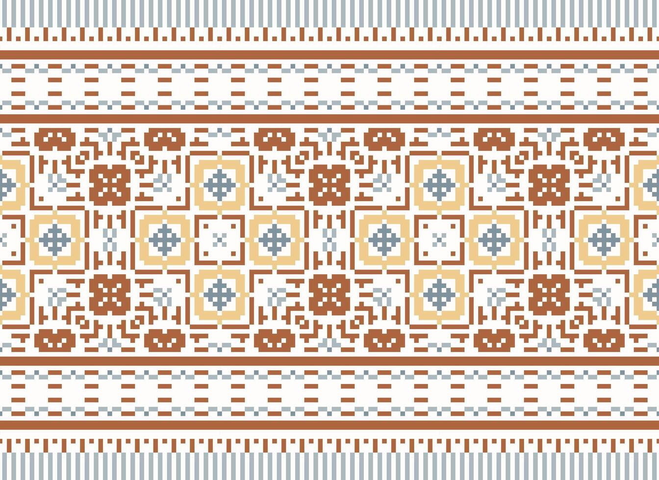 Pixel Ethnic pattern vector background. seamless pattern traditional, Design for background, wallpaper, Batik, fabric, carpet, clothing, wrapping, and textile.ethnic pattern Vector illustration.