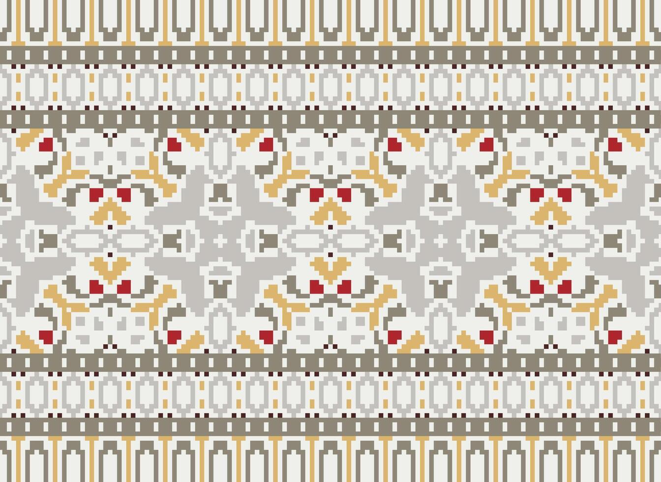 Cross Stitch pattern with Floral Designs. Traditional cross stitch needlework. Geometric Ethnic pattern, Embroidery, Textile ornamentation, fabric, Hand stitched pattern, Cultural stitching pixel art. vector
