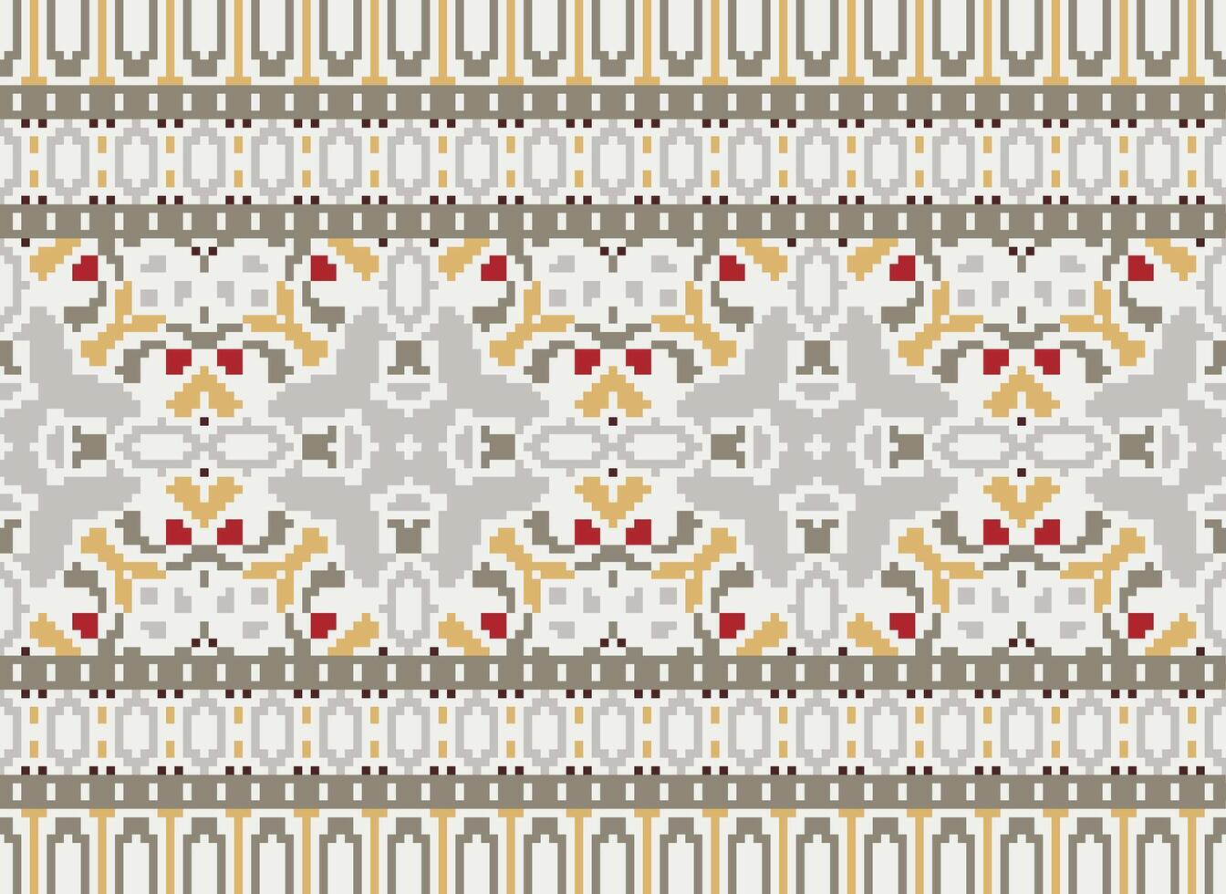 cruzar puntada modelo con floral diseños tradicional cruzar puntada costura. geométrico étnico patrón, bordado, textil ornamentación, tela, mano cosido patrón, cultural puntadas píxel Arte. vector