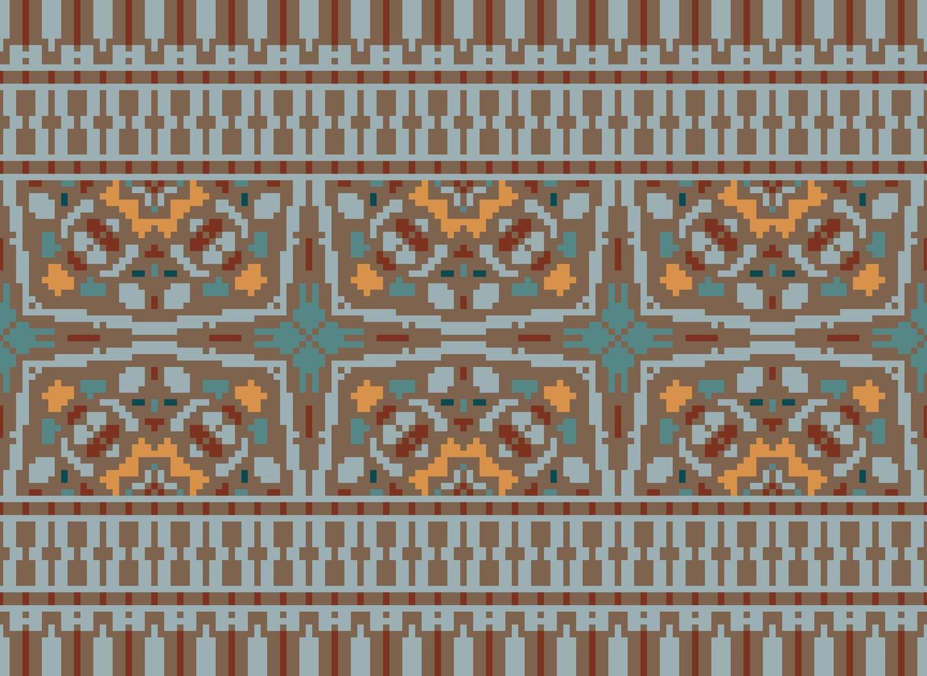 Cross Stitch pattern with Floral Designs. Traditional cross stitch needlework. Geometric Ethnic pattern, Embroidery, Textile ornamentation, fabric, Hand stitched pattern, Cultural stitching pixel art. vector