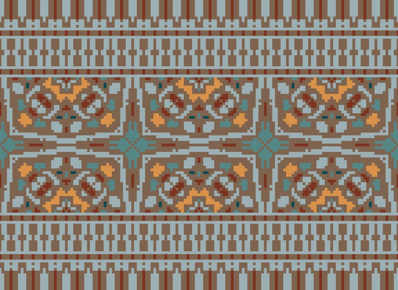 Cross Stitch pattern with Floral Designs. Traditional cross stitch needlework. Geometric Ethnic pattern, Embroidery, Textile ornamentation, fabric, Hand stitched pattern, Cultural stitching pixel art. vector