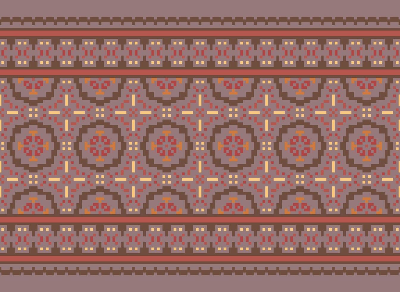 A Floral pixel art pattern on grey background.geometric ethnic oriental embroidery vector illustration. pixel style, abstract background, cross stitch.design for texture, fabric, cloth, scarf, print