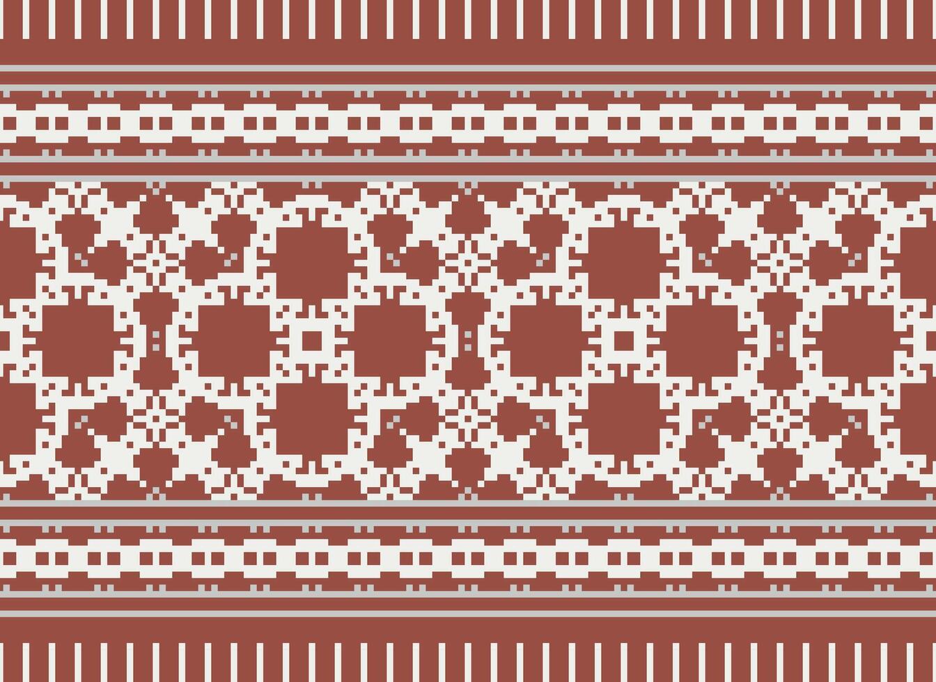 Cross Stitch pattern with Floral Designs. Traditional cross stitch needlework. Geometric Ethnic pattern, Embroidery, Textile ornamentation, fabric, Hand stitched pattern, Cultural stitching pixel art. vector