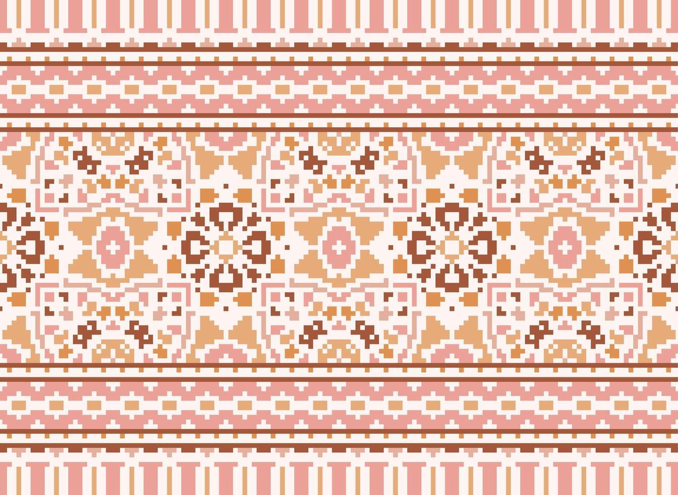 Cross Stitch Border. Embroidery Cross Stitch. Ethnic Patterns. Geometric Ethnic Indian pattern. Native Ethnic pattern.Texture Textile Fabric Clothing Knitwear print. Pixel Horizontal Seamless Vector. vector