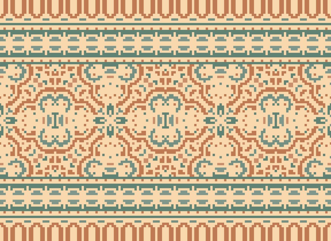 Cross Stitch Border. Embroidery Cross Stitch. Ethnic Patterns. Geometric Ethnic Indian pattern. Native Ethnic pattern.Texture Textile Fabric Clothing Knitwear print. Pixel Horizontal Seamless Vector. vector
