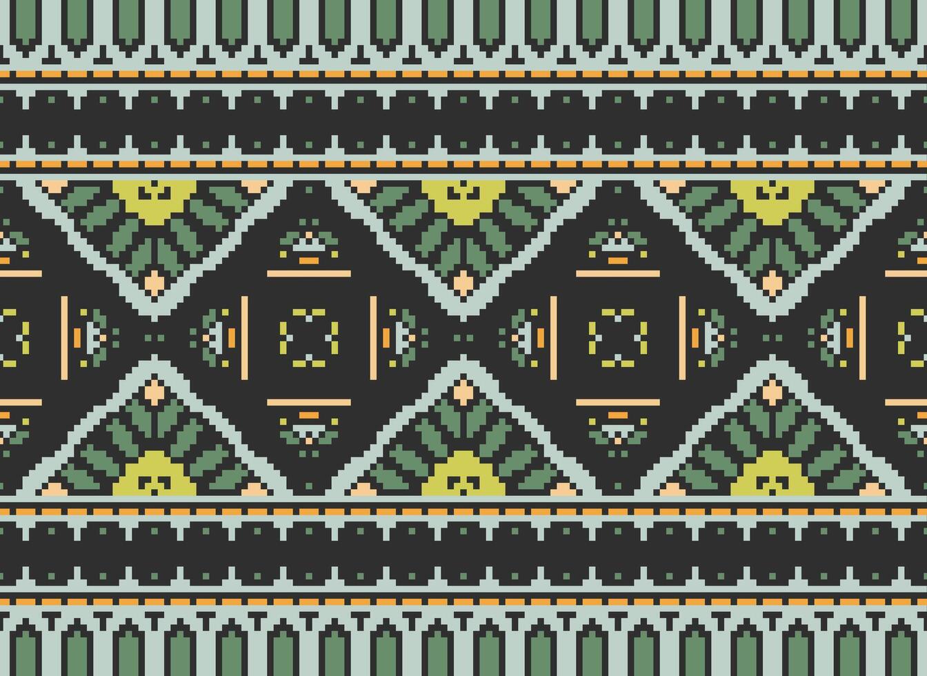 Cross Stitch pattern with Floral Designs. Traditional cross stitch needlework. Geometric Ethnic pattern, Embroidery, Textile ornamentation, fabric, Hand stitched pattern, Cultural stitching pixel art. vector