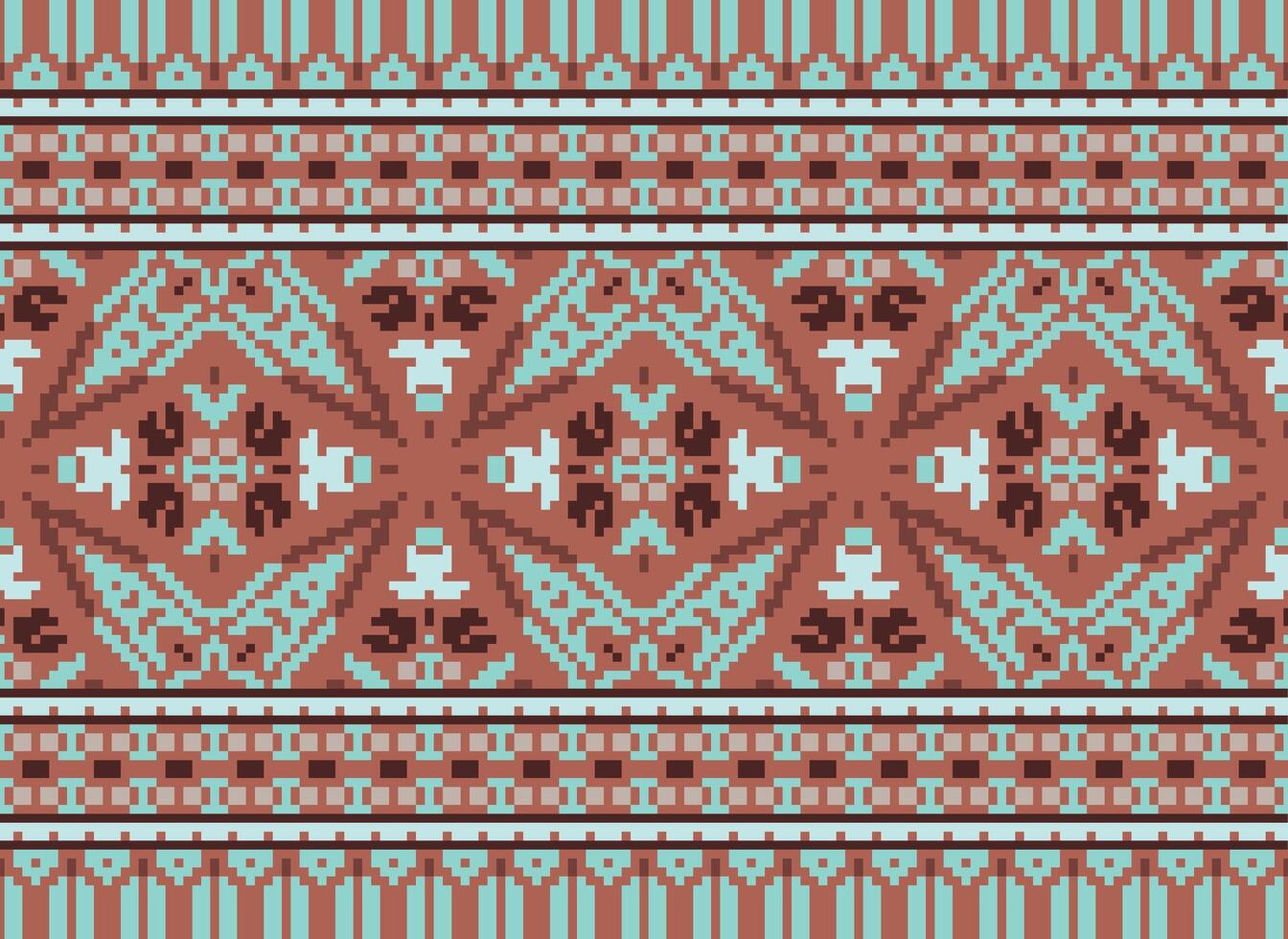 Cross Stitch pattern with Floral Designs. Traditional cross stitch needlework. Geometric Ethnic pattern, Embroidery, Textile ornamentation, fabric, Hand stitched pattern, Cultural stitching pixel art. vector