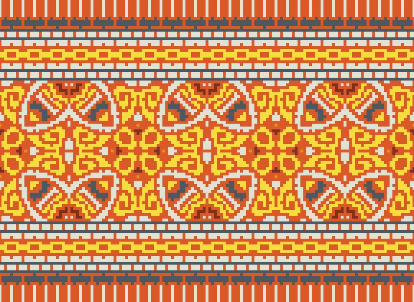 Cross Stitch Border. Embroidery Cross Stitch. Ethnic Patterns. Geometric Ethnic Indian pattern. Native Ethnic pattern.Texture Textile Fabric Clothing Knitwear print. Pixel Horizontal Seamless Vector. vector