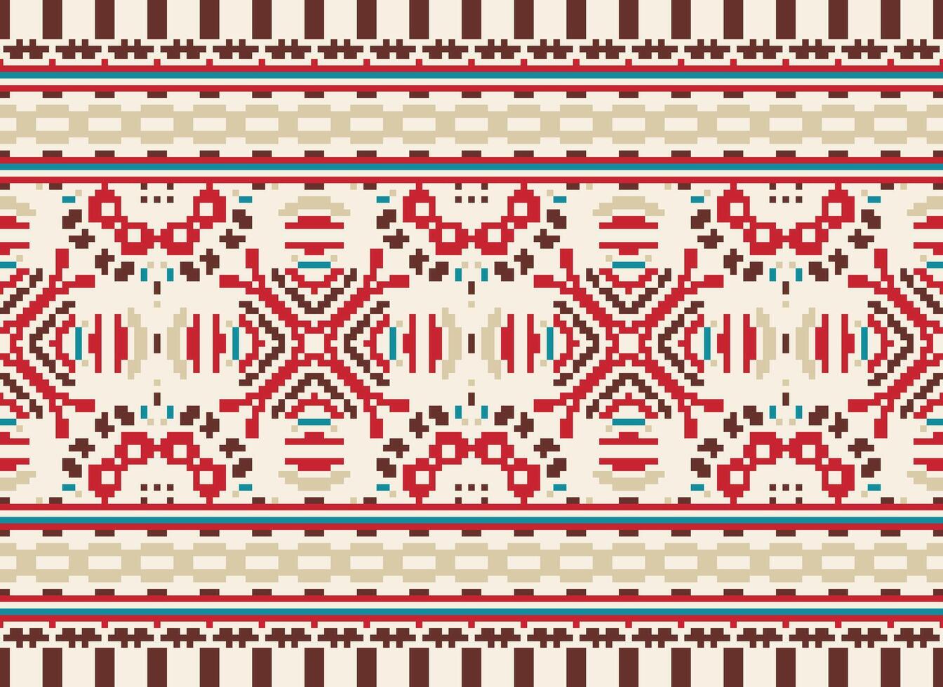 Cross Stitch pattern with Floral Designs. Traditional cross stitch needlework. Geometric Ethnic pattern, Embroidery, Textile ornamentation, fabric, Hand stitched pattern, Cultural stitching pixel art. vector