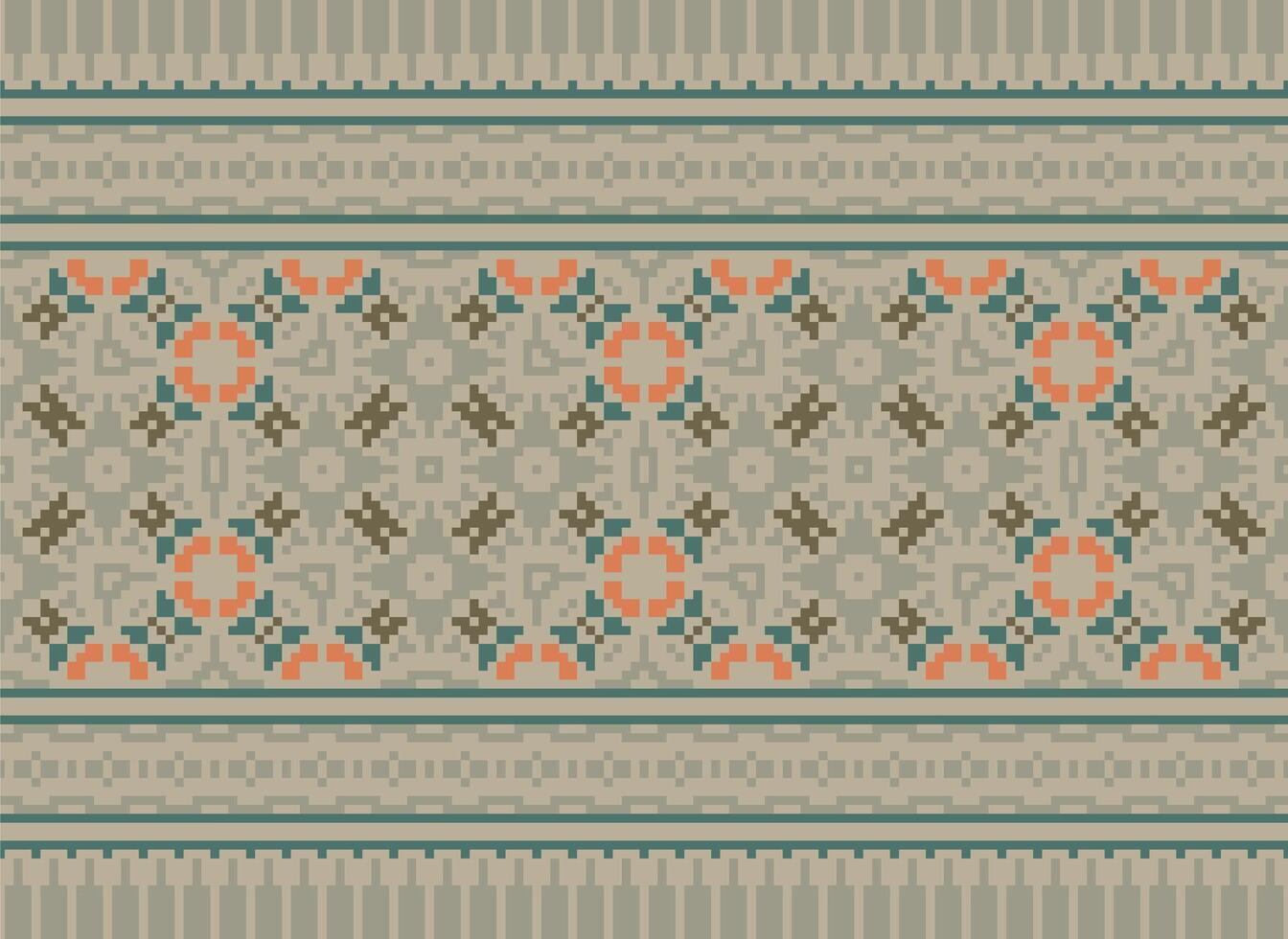 Cross Stitch pattern with Floral Designs. Traditional cross stitch needlework. Geometric Ethnic pattern, Embroidery, Textile ornamentation, fabric, Hand stitched pattern, Cultural stitching pixel art. vector