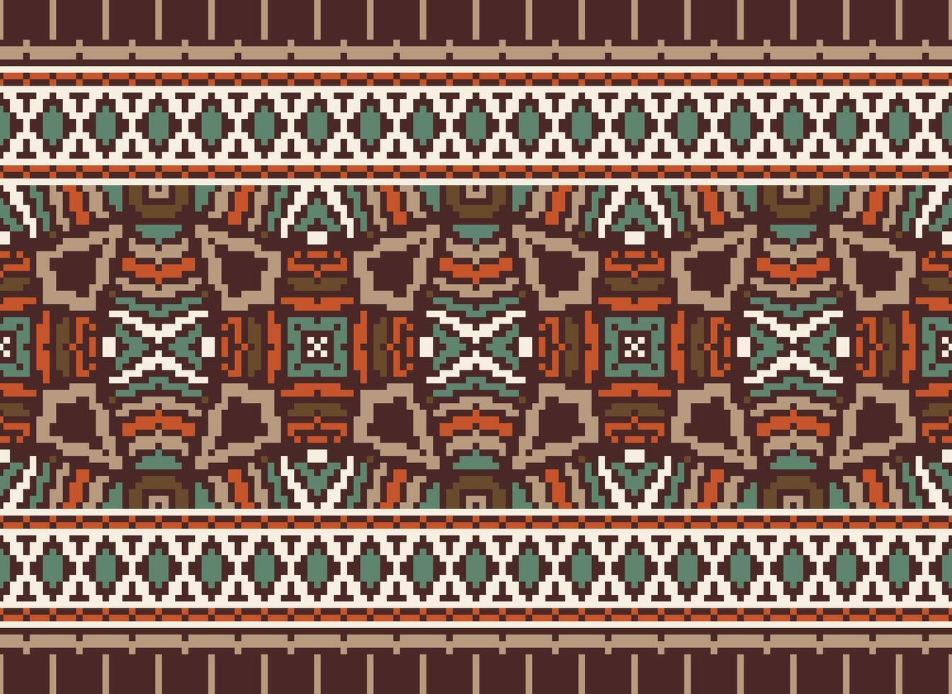 Cross Stitch pattern with Floral Designs. Traditional cross stitch needlework. Geometric Ethnic pattern, Embroidery, Textile ornamentation, fabric, Hand stitched pattern, Cultural stitching pixel art. vector