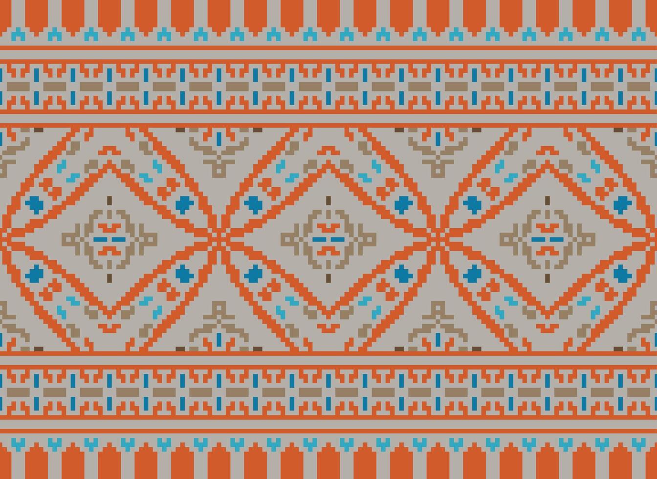 Cross Stitch Border. Embroidery Cross Stitch. Ethnic Patterns. Geometric Ethnic Indian pattern. Native Ethnic pattern.Texture Textile Fabric Clothing Knitwear print. Pixel Horizontal Seamless Vector. vector