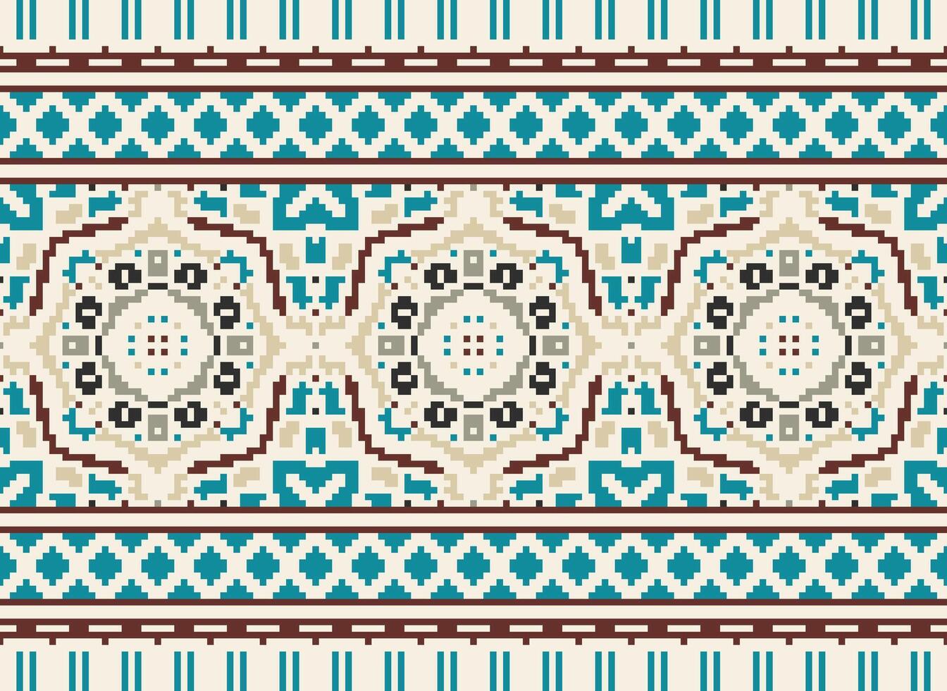 Pixel traditional ethnic pattern paisley flower Ikat background abstract Aztec African Indonesian Indian seamless pattern for fabric print cloth dress carpet curtains and sarong vector