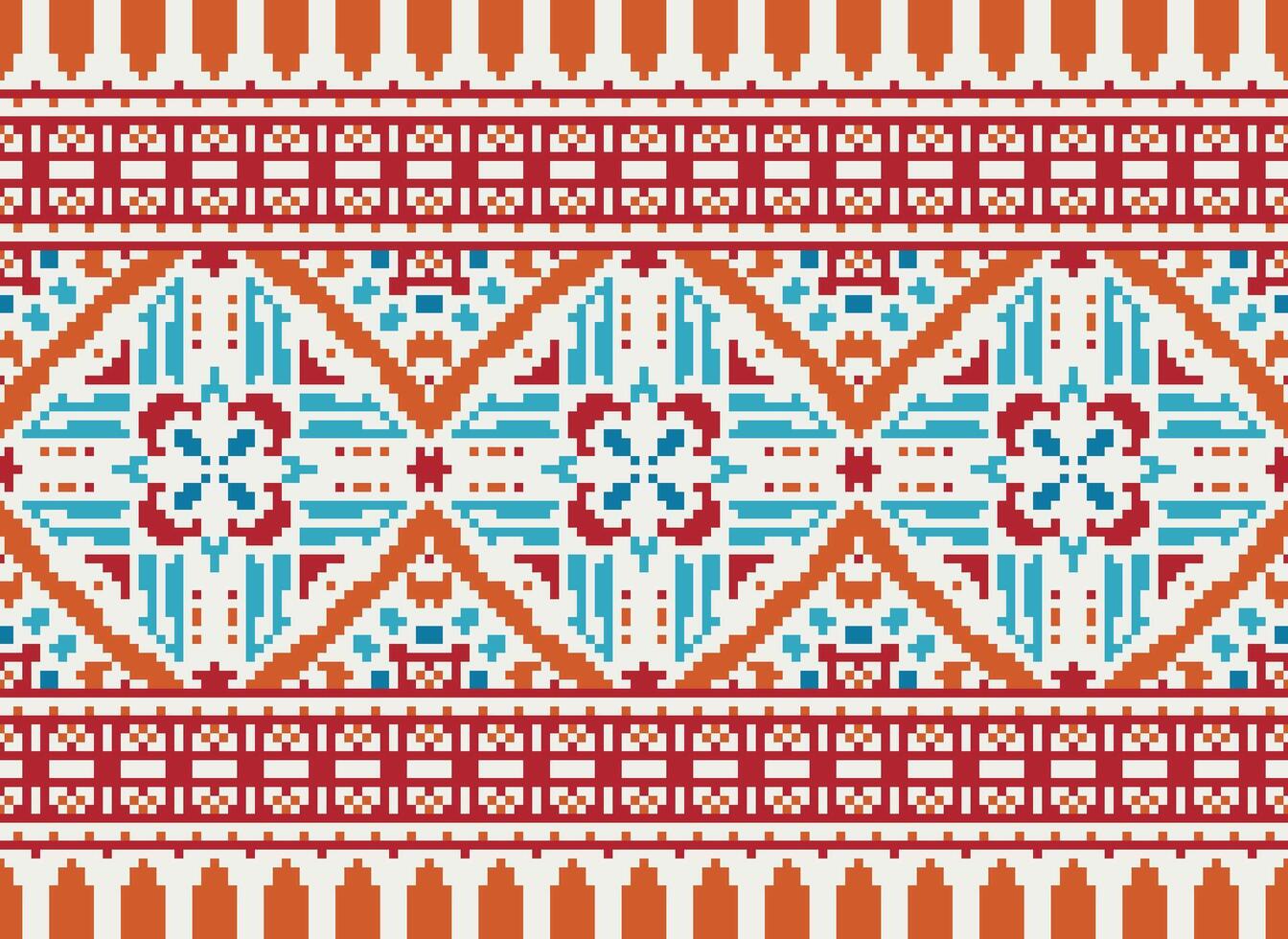 Pixel traditional ethnic pattern paisley flower Ikat background abstract Aztec African Indonesian Indian seamless pattern for fabric print cloth dress carpet curtains and sarong vector
