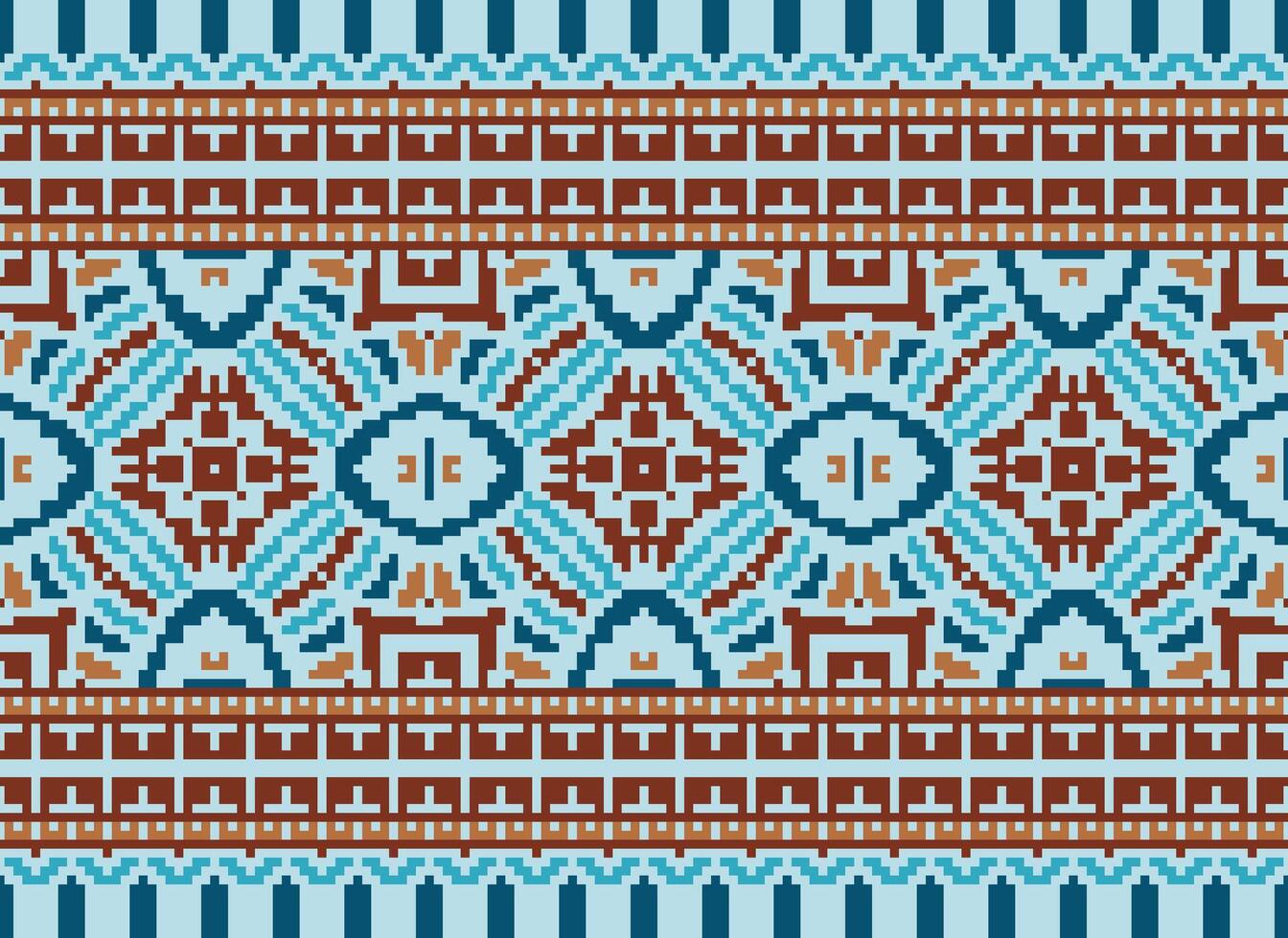 Pixel traditional ethnic pattern paisley flower Ikat background abstract Aztec African Indonesian Indian seamless pattern for fabric print cloth dress carpet curtains and sarong vector