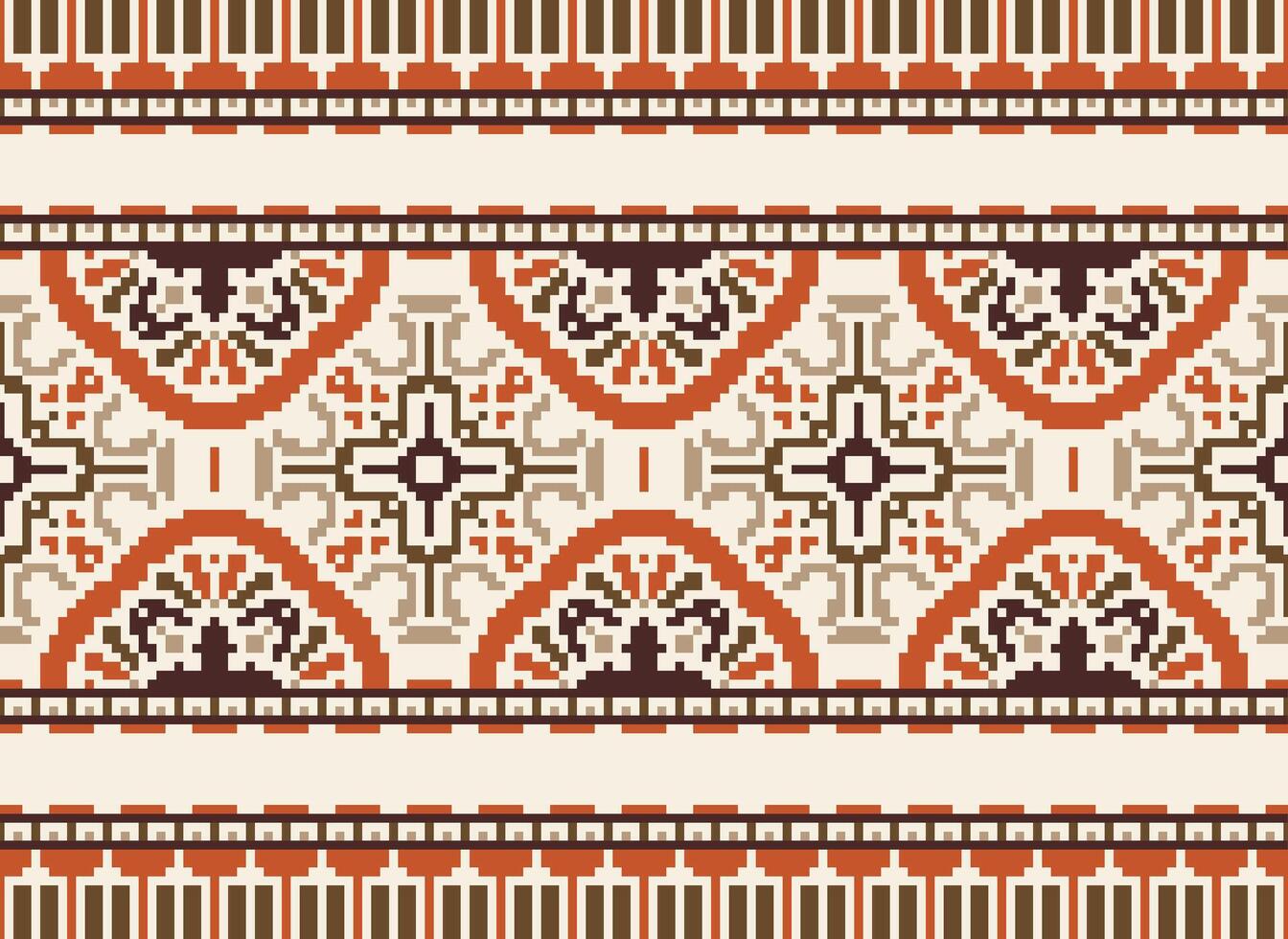 Cross Stitch pattern with Floral Designs. Traditional cross stitch needlework. Geometric Ethnic pattern, Embroidery, Textile ornamentation, fabric, Hand stitched pattern, Cultural stitching pixel art. vector