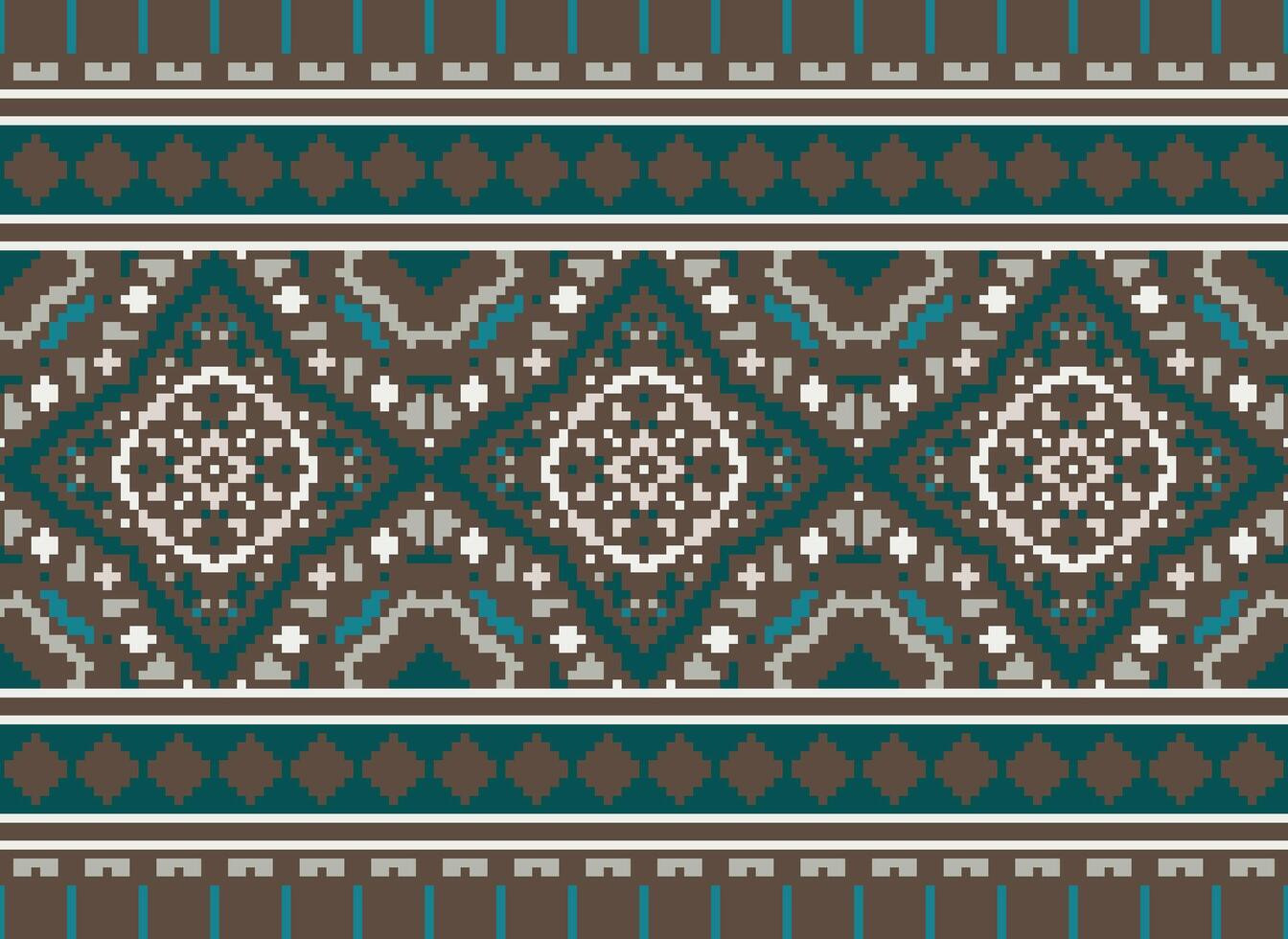 Pixel traditional ethnic pattern paisley flower Ikat background abstract Aztec African Indonesian Indian seamless pattern for fabric print cloth dress carpet curtains and sarong vector