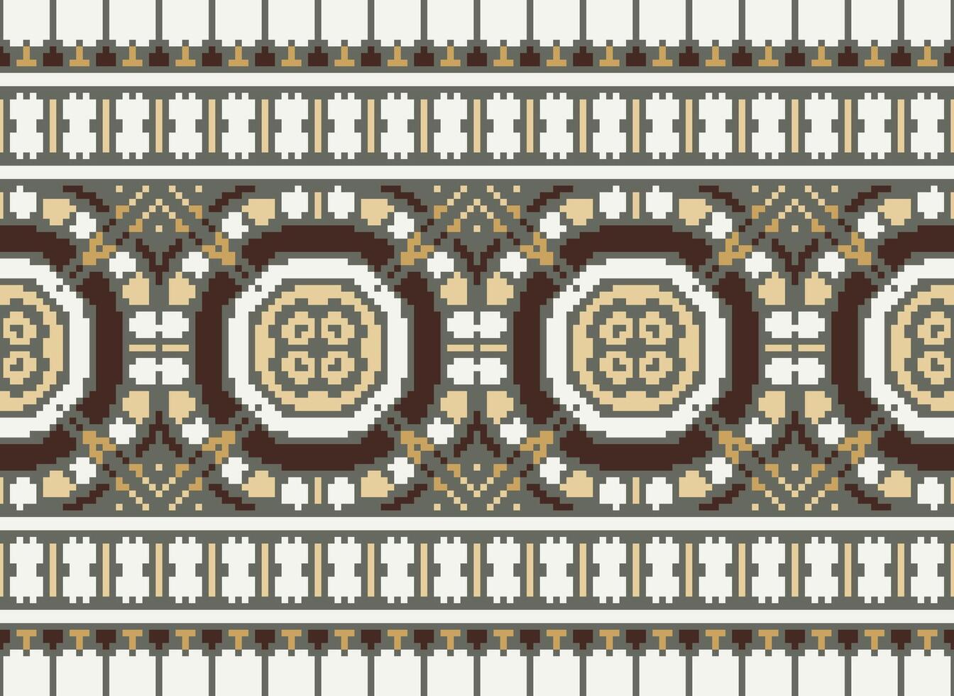 Cross Stitch pattern with Floral Designs. Traditional cross stitch needlework. Geometric Ethnic pattern, Embroidery, Textile ornamentation, fabric, Hand stitched pattern, Cultural stitching pixel art. vector