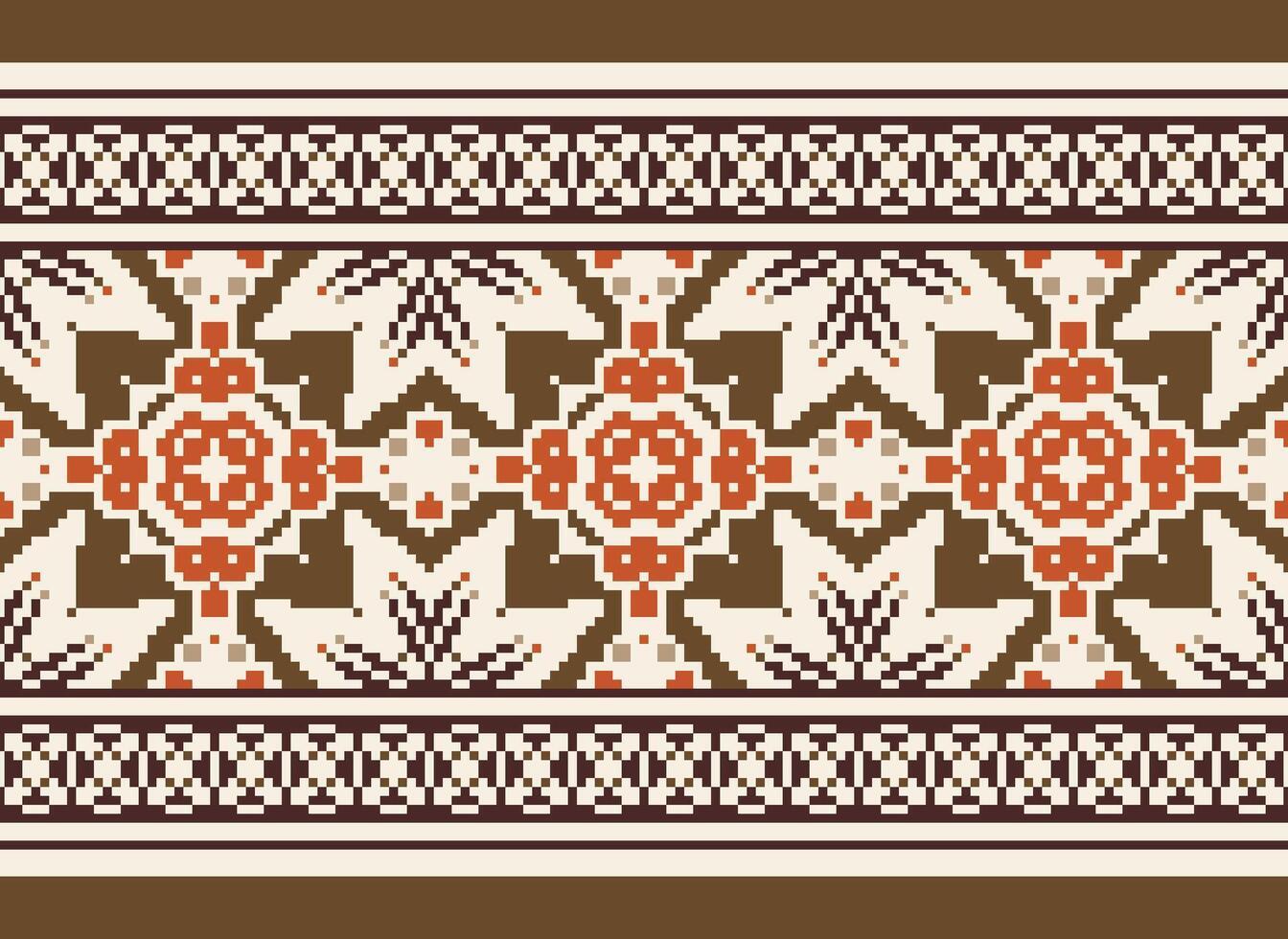 Pixel traditional ethnic pattern paisley flower Ikat background abstract Aztec African Indonesian Indian seamless pattern for fabric print cloth dress carpet curtains and sarong vector