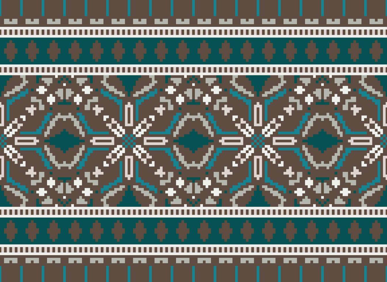 Cross Stitch Border. Embroidery Cross Stitch. Ethnic Patterns. Geometric Ethnic Indian pattern. Native Ethnic pattern.Texture Textile Fabric Clothing Knitwear print. Pixel Horizontal Seamless Vector. vector