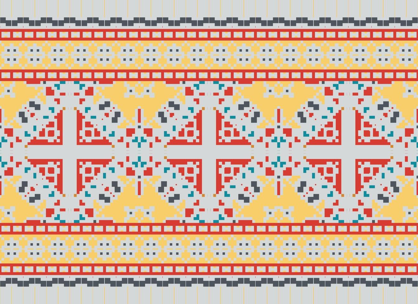 Pixel traditional ethnic pattern paisley flower Ikat background abstract Aztec African Indonesian Indian seamless pattern for fabric print cloth dress carpet curtains and sarong vector