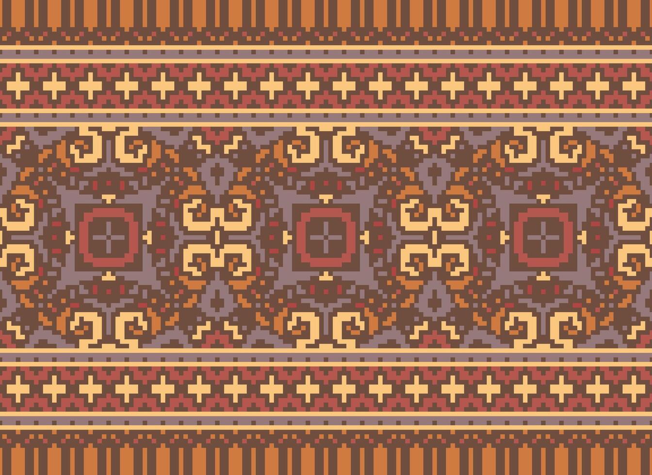 Ethnic geometric fabric pattern Cross Stitch.Ikat embroidery Ethnic oriental Pixel pattern blue background. Abstract,vector,illustration. Texture,clothing,frame,decoration,motifs,silk wallpaper. vector